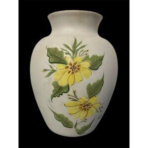 Off-White Hand Painted 5.5” Vase Yellow Flowers Signed REC